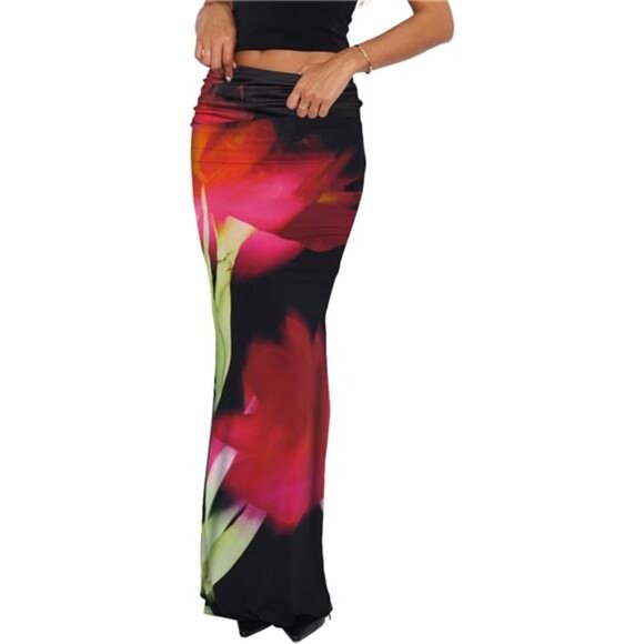 Bodycon Maxi Skirts for Women, Black Red - Picture 1 of 6